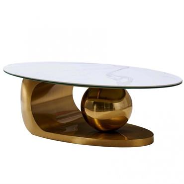 Cliquez pour agrandir et passer en diaporama Table basse design BOWL GOLD 120 base métal doré plateau marbre blanc