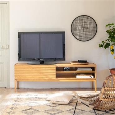 Meuble TV plaqué chêne avec porte coulissante L176cmFEVE