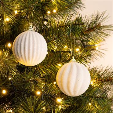 Boule de Noël perlée D8cm - blanc 