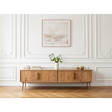 Cliquez pour agrandir et passer en diaporama Meuble TV 4 portes 180 cm BRUGES bois massif de manguier BOBOCHIC