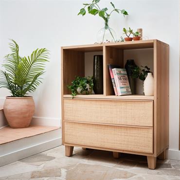 Bloc de 2 grands tiroirs en chêne et raphia L82cm - bois clairTASSIA