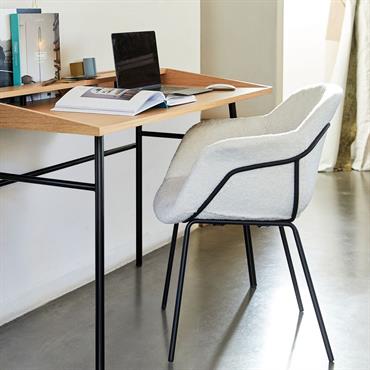 Lot de 2 chaise en tissu bouclette avec accoudoirs - blanc 