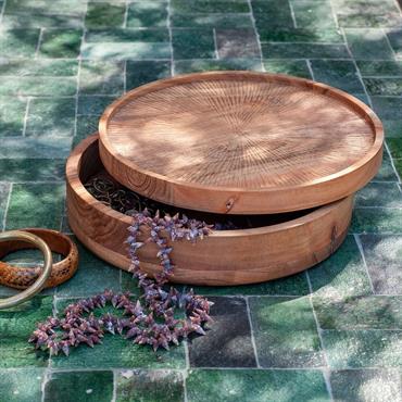 Boîte déco ronde en acacia D25xH7cm - bois foncéCARISSA