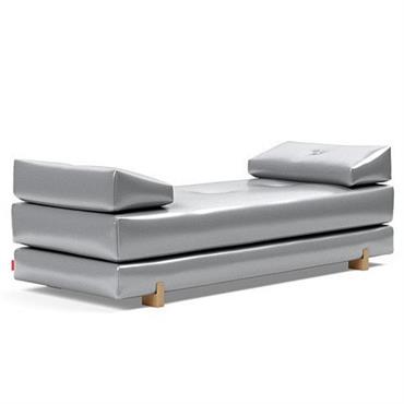 Cliquez pour agrandir et passer en diaporama Méridienne design SIGMUND WOOD convertible lit 160x200 cm pieds chêne tissu Silvershine