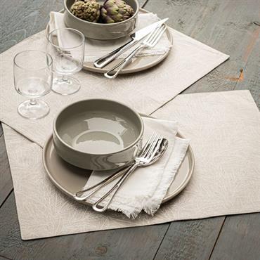 Cliquez pour agrandir et passer en diaporama Lot de 2 sets de table en lin et coton motif laurier - beige 35x50cmST REMY