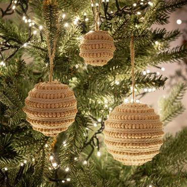 Lot de 6 boules de Noël à perles - blancBERAM