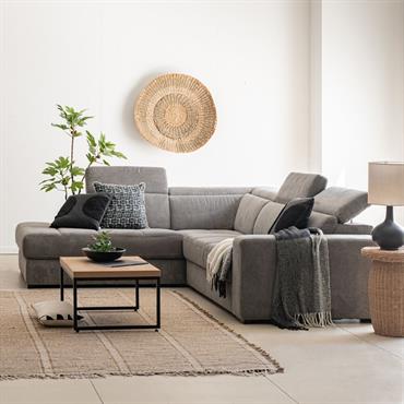 Canapé d'angle gauche convertible avec coffre en tissu doux - grisORIGANO