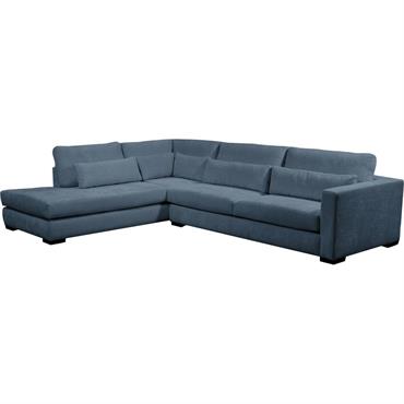 Canapé d'angle méridienne gauche fixe en tissu Genesis - bleuBATIS