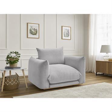 Cliquez pour agrandir et passer en diaporama Fauteuil ERNEST tissu velours côtelé gris clair BOBOCHIC