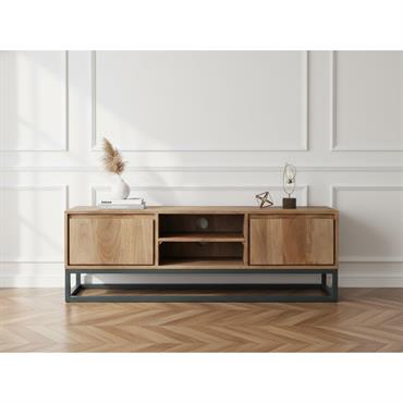 Cliquez pour agrandir et passer en diaporama Meuble TV 2 portes 140 cm BERGERAC bois massif de manguier BOBOCHIC