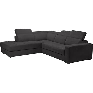 Canapé d'angle gauche convertible avec coffre en tissu doux - gris ardoiseORIGANO