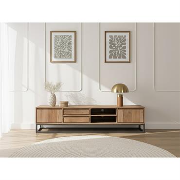 Cliquez pour agrandir et passer en diaporama Meuble TV 200 cm BERGERAC Bois massif de manguier BOBOCHIC