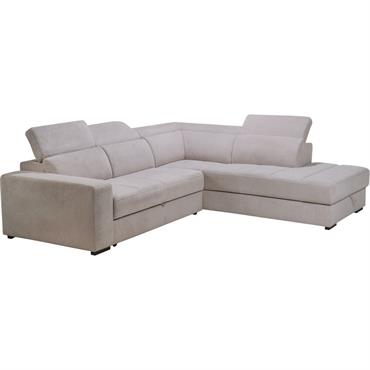 Canapé d'angle droit convertible avec coffre en tissu doux - beigeORIGANO