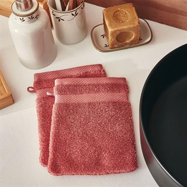 Cliquez pour agrandir et passer en diaporama Lot de 2 gants de toilette en coton peigné - rouge ricinAZUR