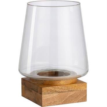 Cliquez pour agrandir et passer en diaporama Photophore en verre et bois de manguier H30cm - naturelBOQUENO