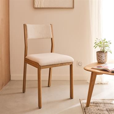 Cliquez pour agrandir et passer en diaporama Lot de 2 chaise de repas en chêne massif et tissu - blanc écru