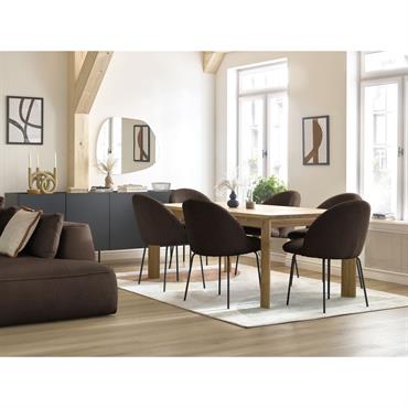 Cliquez pour agrandir et passer en diaporama Lot de chaises LALIE tissu velours côtelé et pieds métal noir marron BOBOCHIC