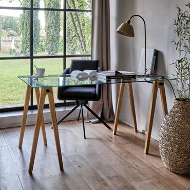 Cliquez pour agrandir et passer en diaporama Bureau en bois et verre trempé - transparentPUNCIA