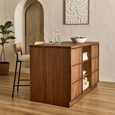 Cliquez pour agrandir et passer en diaporama Ilot central de cuisine avec rangement en acacia L140cm - bois foncéDENTI