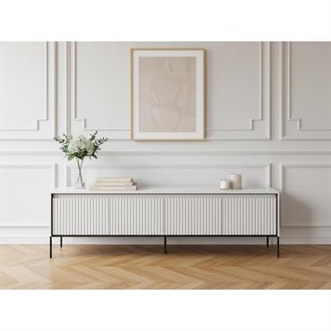 Meuble TV 4 portes 193 cm LENARA avec tasseaux et LED blanc BOBOCHIC D'inspiration moderne et nature, la collection LENARA habillera parfaitement vos intérieurs de par son design original et ses couleurs tendances et sobres. Les meubles de cette collection sont dotés de ...