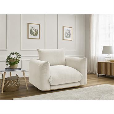 Cliquez pour agrandir et passer en diaporama Fauteuil ERNEST tissu velours côtelé beige BOBOCHIC