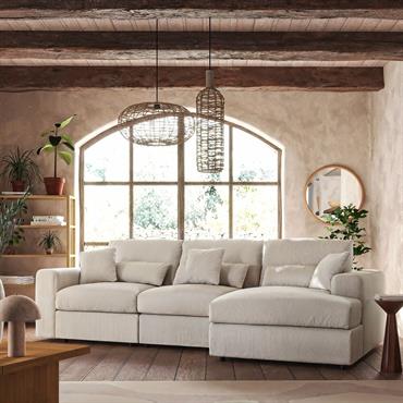 Canapé petit angle droit fixe en velours côtelé sastel - beige roucasPIUMA