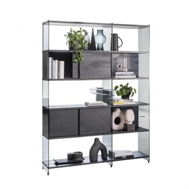 Bibliothèque compo de verre et étagère et rangements coloris noir carbone