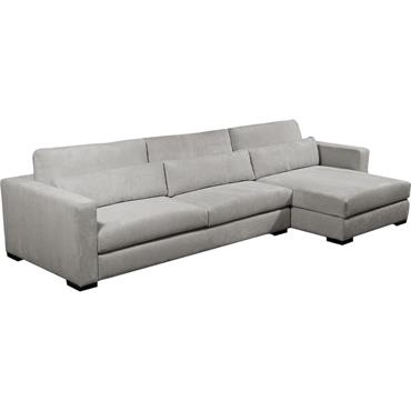 Cliquez pour agrandir et passer en diaporama Canapé d'angle chaise longue droite fixe en velours côtelé Azores - gris borieBATIS
