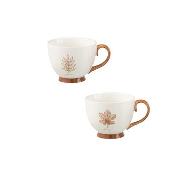 Set de 2 tasses à anse décor feuille - JOL49230 - Sorbier Marronnier - Taille 