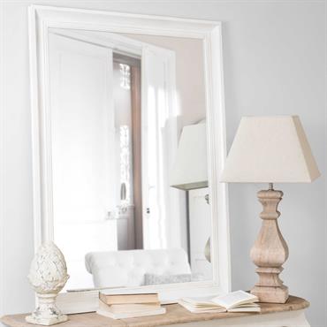 Miroir rectangulaire à moulures en bois de sapin écru 90x120
