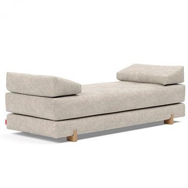 Cliquez pour agrandir et passer en diaporama Méridienne design SIGMUND WOOD convertible lit 160x200 cm pieds chêne tissu Avella Sand