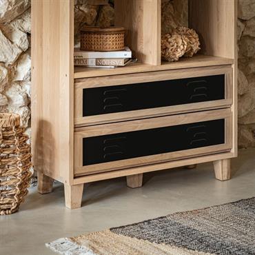 Bloc de 2 grands tiroirs en placage chêne et acier L82cm - noirTASSIA