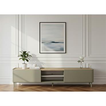 Meuble TV 1 porte 1 tiroir 220 cm ANYRA pieds en bois massif vert   BOBOCHIC