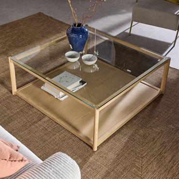 Table basse en chêne et verre L92x92cm - bois clairQUADRAT