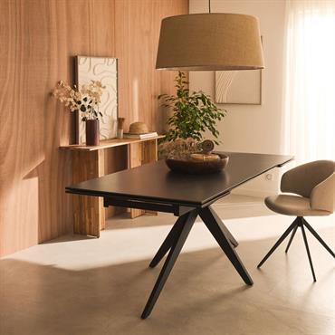 Cliquez pour agrandir et passer en diaporama Table de repas extensible en céramique et verre trempé - noir