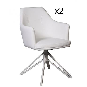 Lot de 2 chaise design CROSSWAY WHITE pivotant à 180° assise simili cuir blanc