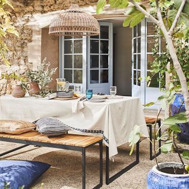 Cliquez pour agrandir et passer en diaporama Nappe finition imprimé Kissos en lin et coton 150x250cm - beige alpillesKISSOS