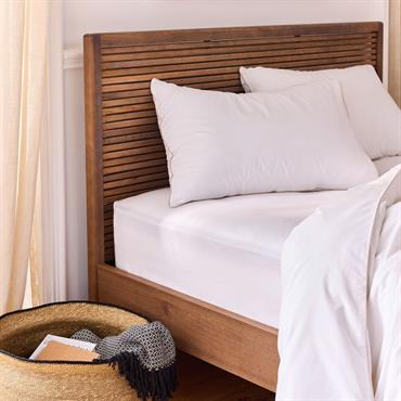 Drap housse en percale de coton 140x200cm B30cm - blancEZIO
