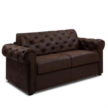 Canapé lit 2-3 places CHESTERFIELD Convertible Express 120cm sommier lattes microfibre Vintage