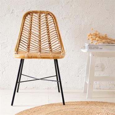 Lot de 2 chaise en rotin et piètement en acier  - naturel 