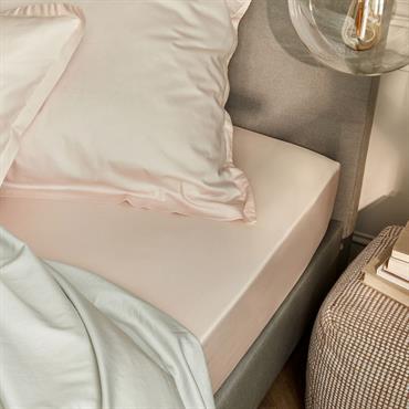 Drap housse en satin lavé 160x200cm B30cm - rose pétaleSATINE