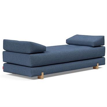 Méridienne design SIGMUND WOOD convertible lit 160x200 cm pieds chêne tissu Weda Blue