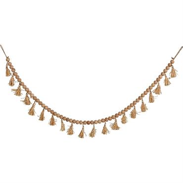 Guirlande perles de bois et pompons en raphia - naturel L155cmTAHA
