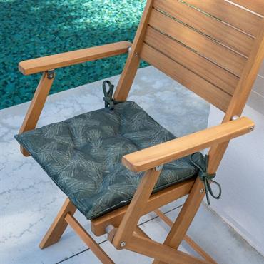 Lot de 2 galette de chaise de jardin en tissu déperlant motifs pins d'alep - vert cèdre 