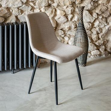 Lot de 2 chaise en tissu bouclettes et en métal - beige 