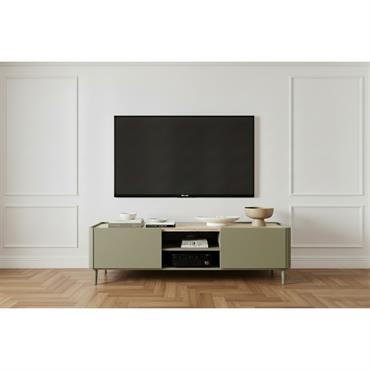 Meuble TV 1 porte 1 tiroir 170 cm ANYRA pieds en bois massif vert   BOBOCHIC