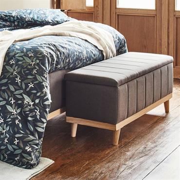 Cliquez pour agrandir et passer en diaporama Bout de lit coffre en tissu et pin - gris anthracite L116xl37xH43cmLUNA