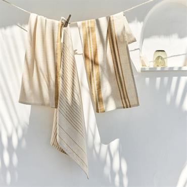 Cliquez pour agrandir et passer en diaporama Lot de 3 torchons rayés en coton - beige et jaune 50x70cmSANTIN
