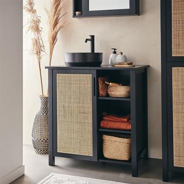 Cliquez pour agrandir et passer en diaporama Meuble sous-vasque simple en bois de cèdre et 1 porte en cannage - L80cmVALLAURIS