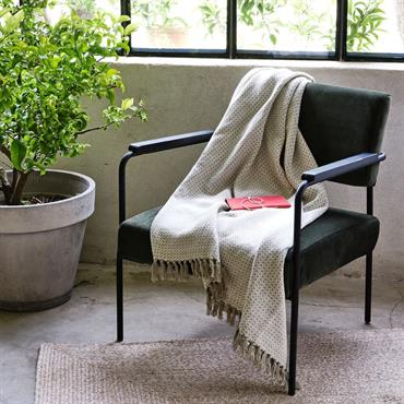 Plaid à franges et motifs en coton - beige 130x170cmPARA